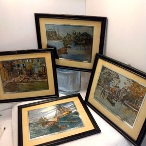 4 Vintage Colored Foil Fishing Banks Framed Art  Actor & Artist Lionel Barrymore